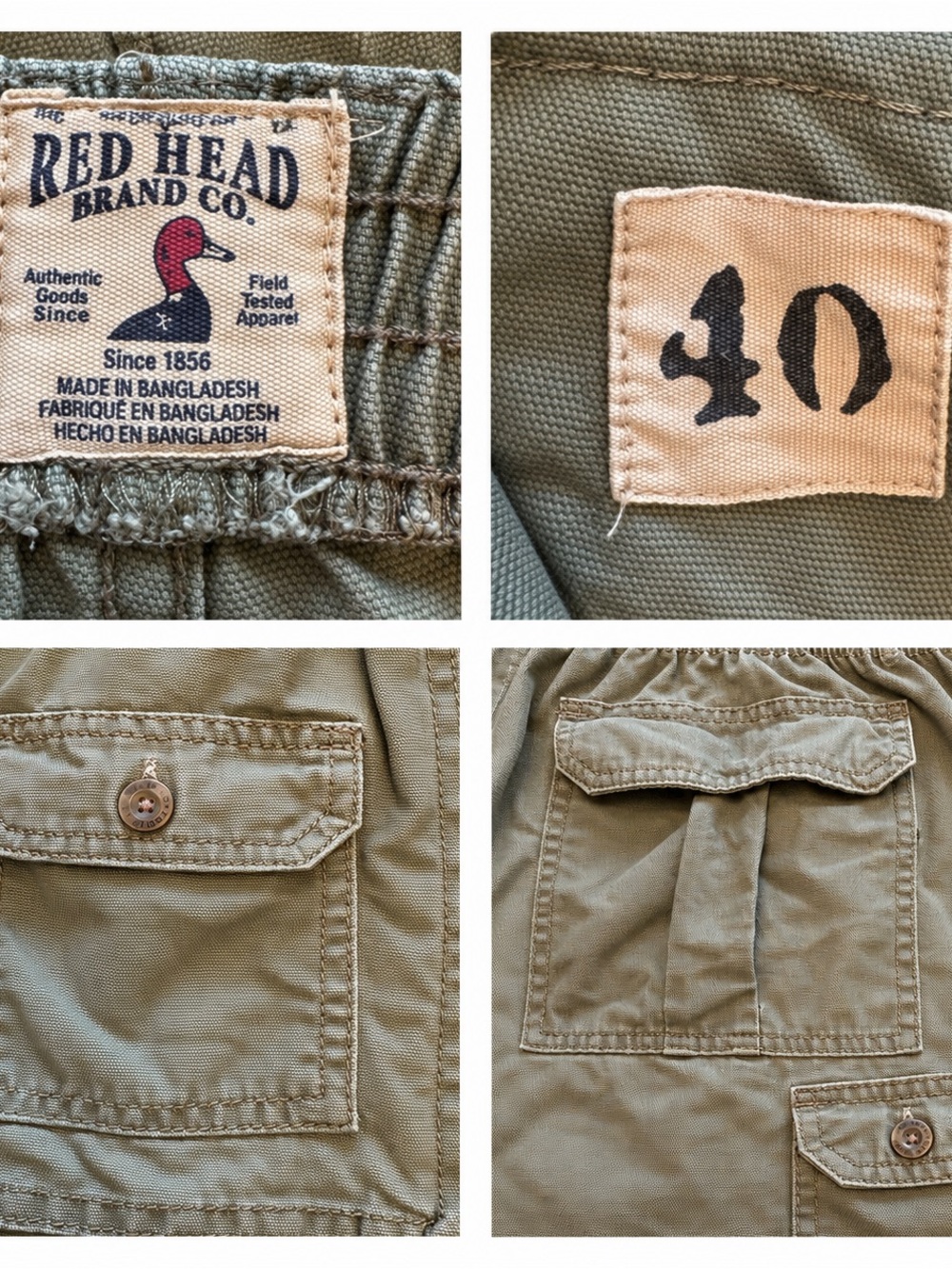 RedHead Men’s Size 40 Olive Khaki Utility Cargo Shorts - Picture 2 of 4